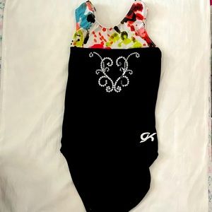 GK Elite black/white multicolored medium leotard